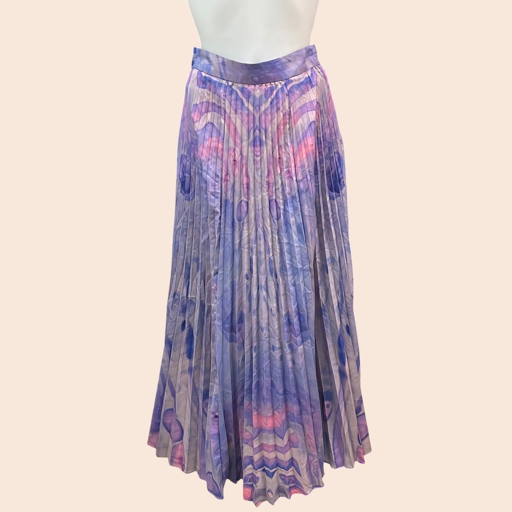 Siddhartha Bansal for Anthropologie Marble-Dyed Pleated Maxi Skirt Purple sz 4